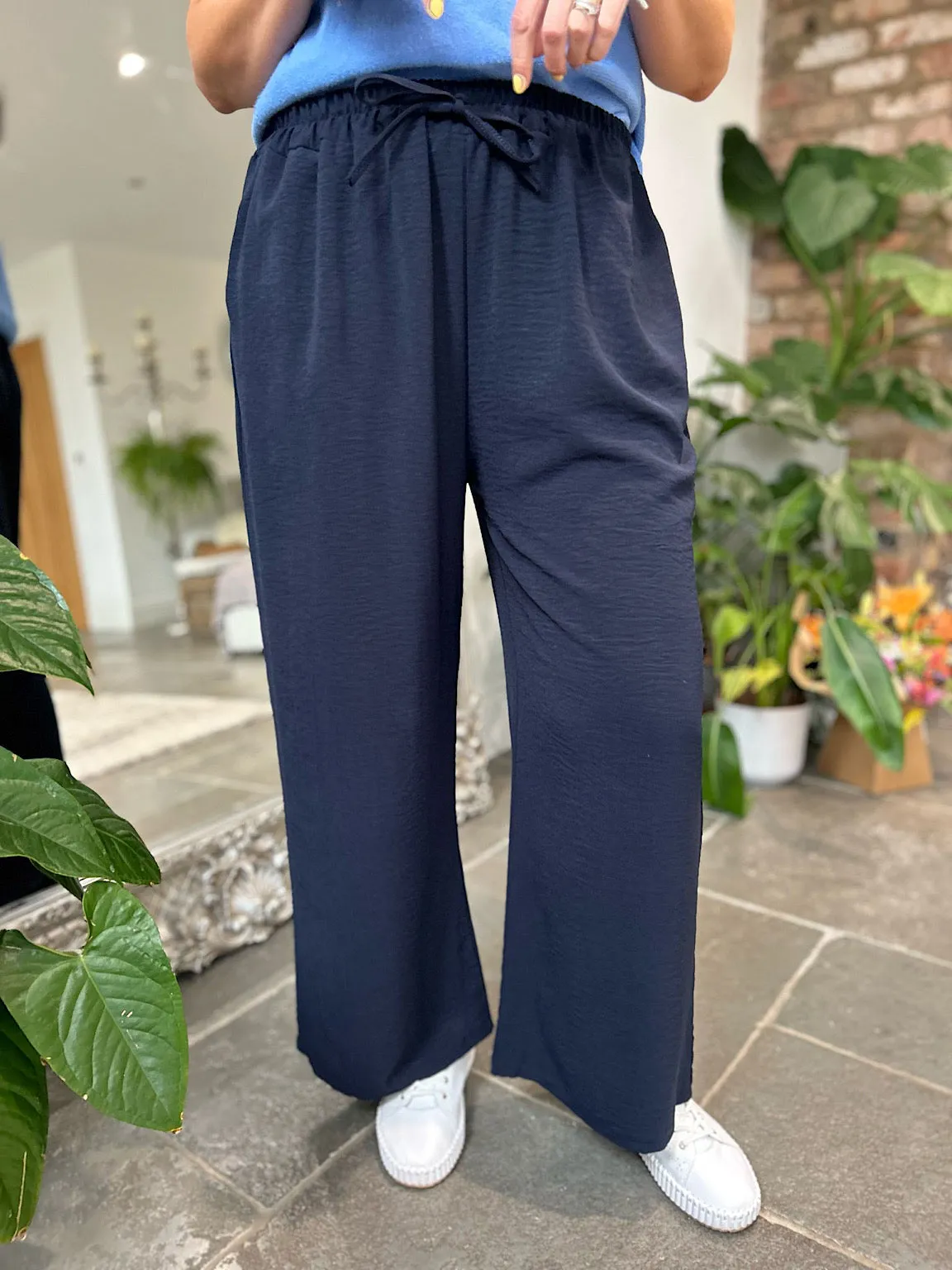 Navy Wide Leg Pocket Trousers Claudia