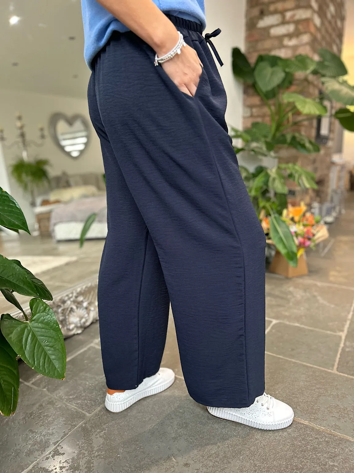 Navy Wide Leg Pocket Trousers Claudia