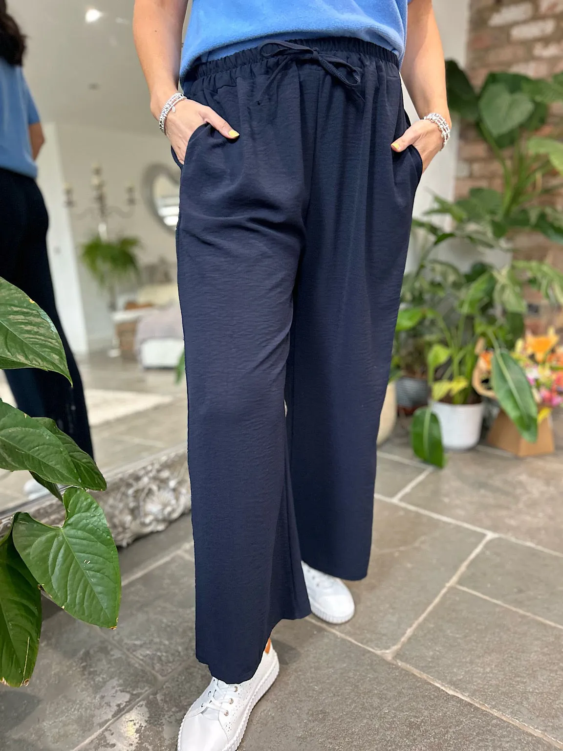 Navy Wide Leg Pocket Trousers Claudia