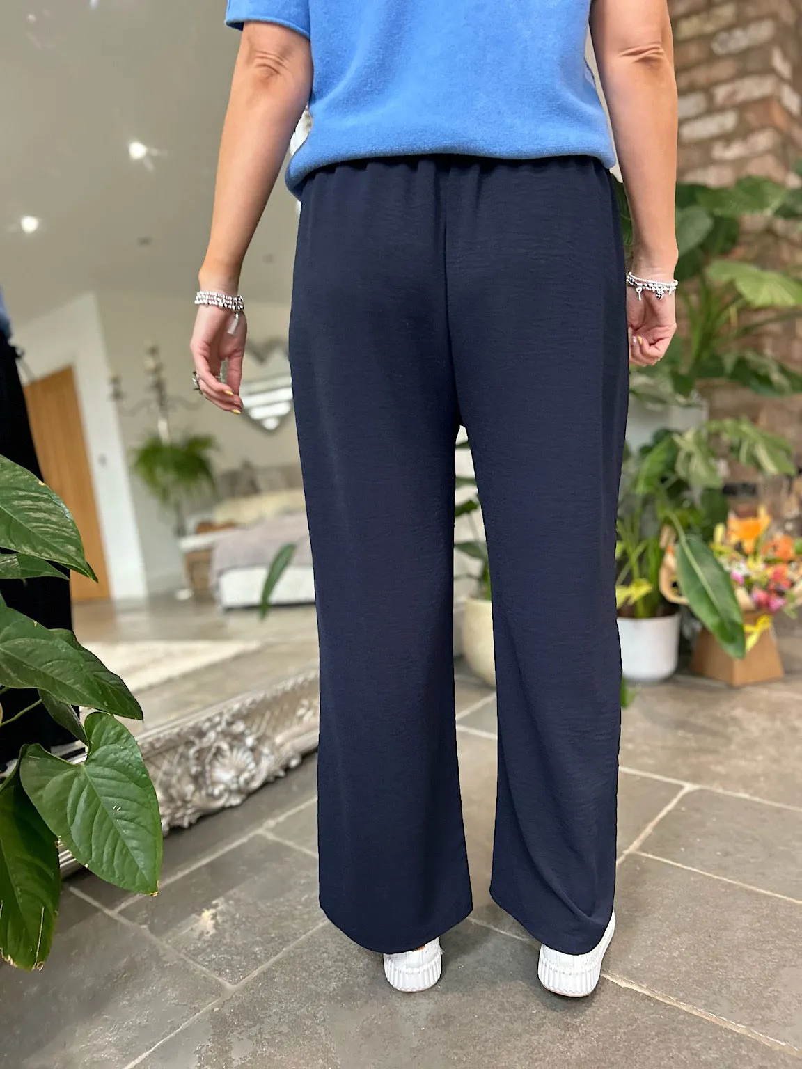 Navy Wide Leg Pocket Trousers Claudia