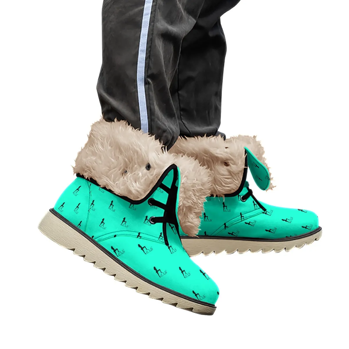 Officially Sexy Sea Green & Black Skyline Collection Plush Boots