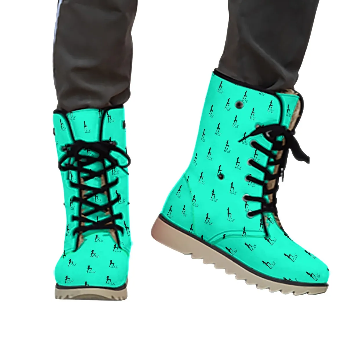 Officially Sexy Sea Green & Black Skyline Collection Plush Boots