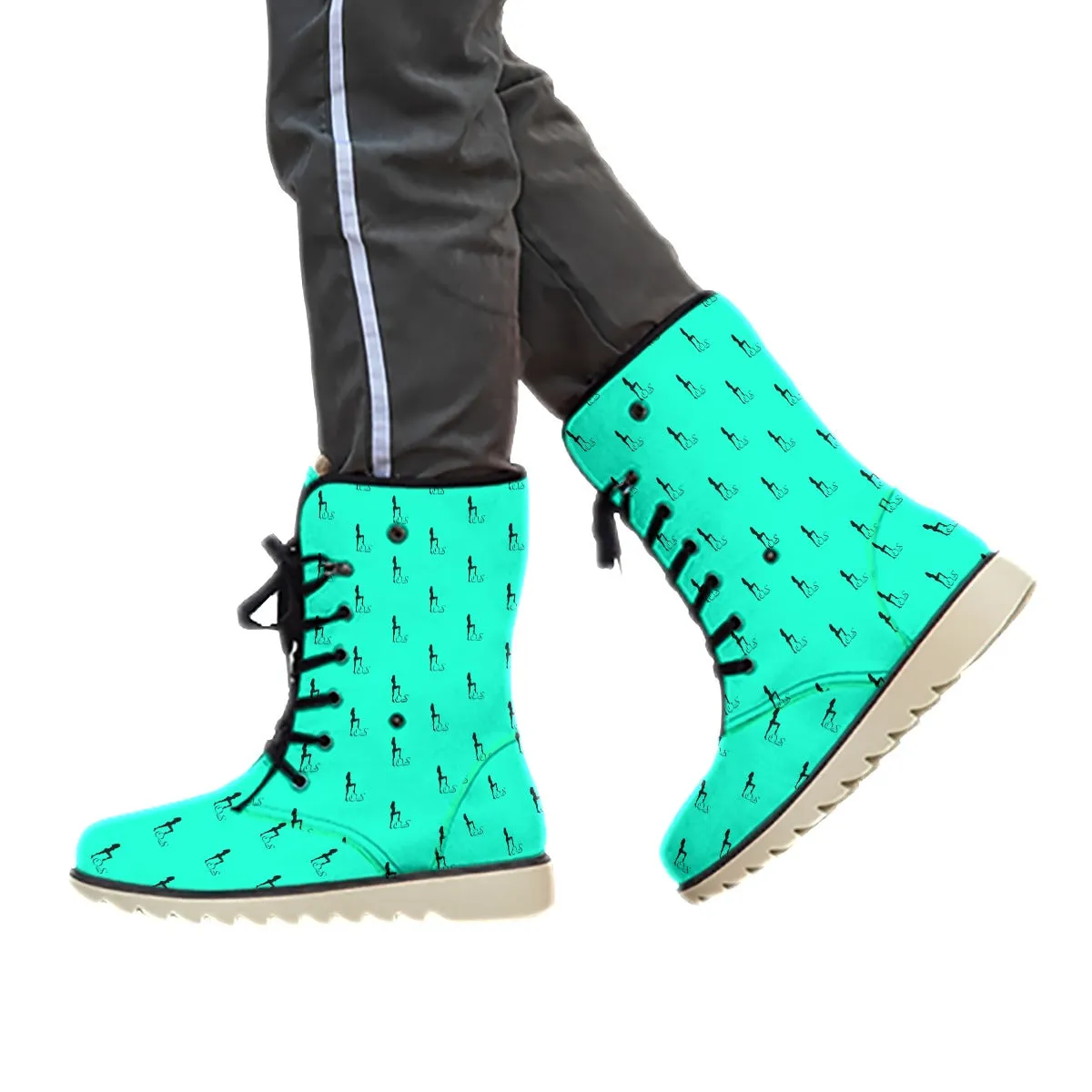 Officially Sexy Sea Green & Black Skyline Collection Plush Boots