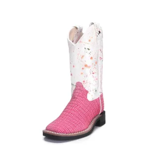 OLD WEST CHILDREN'S (9-3) PINK LIZARD PRINT SQUARE TOE BOOT