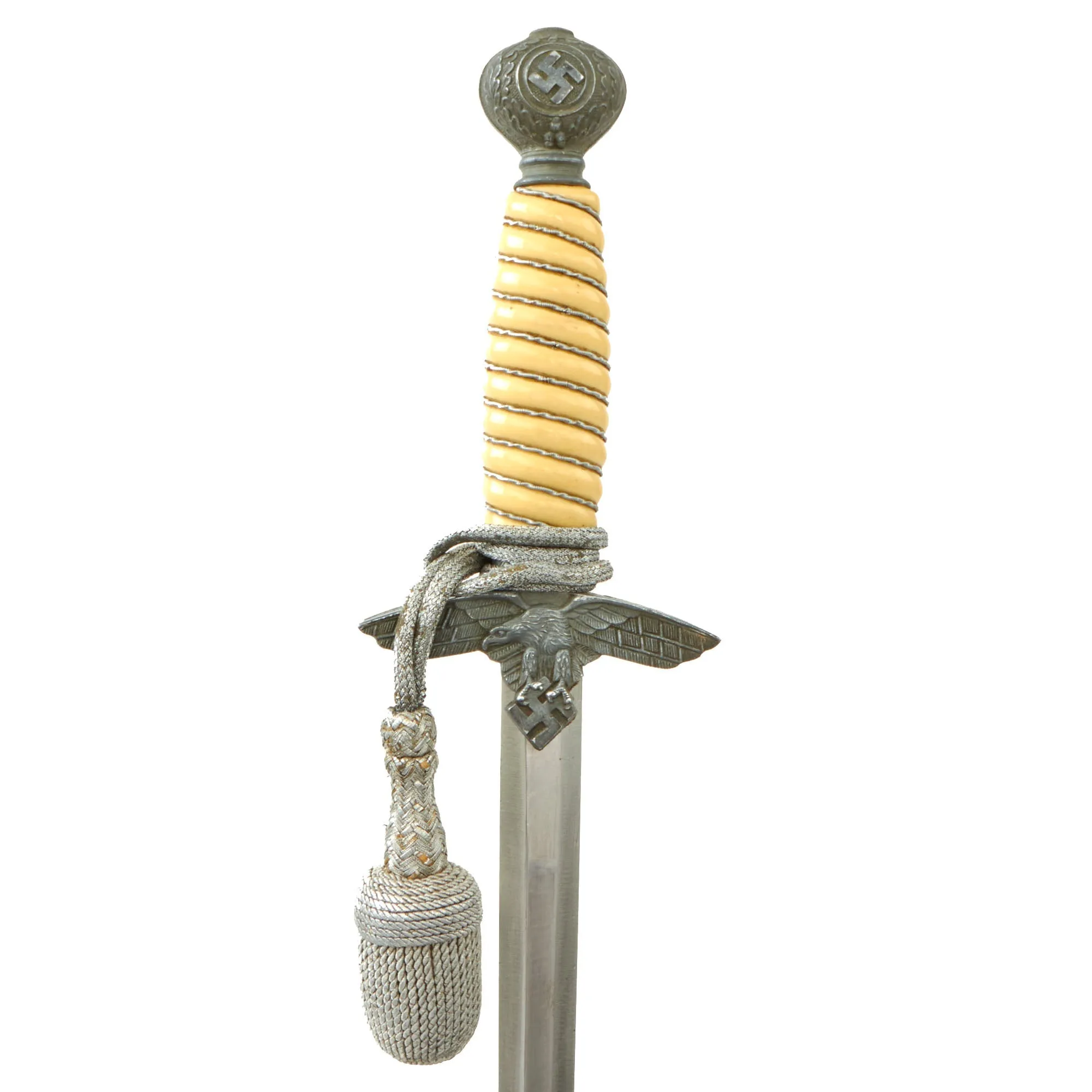 Original WWII German 2nd Model Luftwaffe Dagger with Scabbard, Hanger & Portepee - Excellent Unmarked Blade