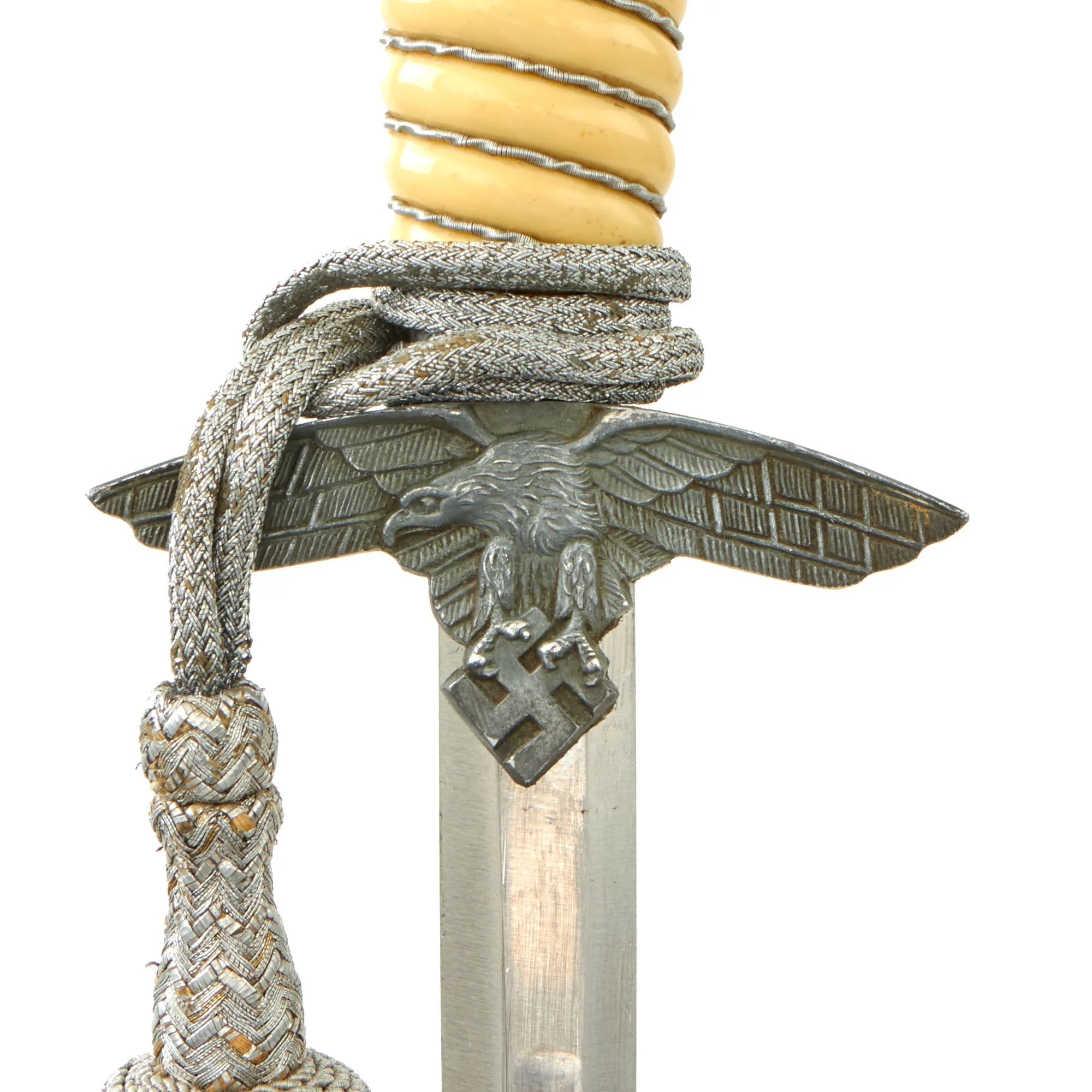 Original WWII German 2nd Model Luftwaffe Dagger with Scabbard, Hanger & Portepee - Excellent Unmarked Blade