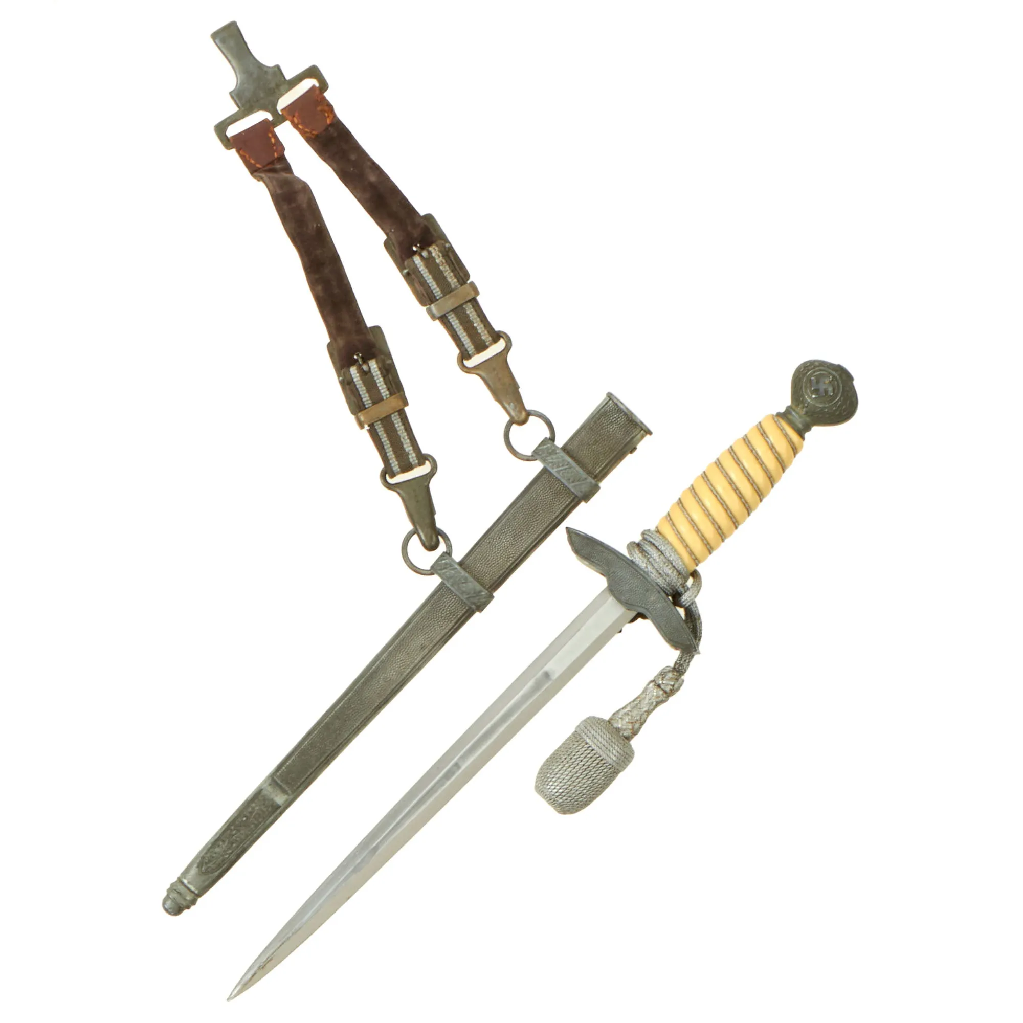 Original WWII German 2nd Model Luftwaffe Dagger with Scabbard, Hanger & Portepee - Excellent Unmarked Blade