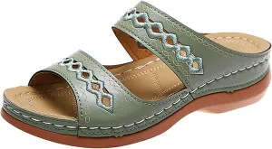 Orthopedic Sandals for Women, Open Toe Orthopedic Casual Strappy Low Platform Wedges Sandal 2025 Casual Vintage Slip on Arch Support Slippers Beach Outdoor Walking Shoes