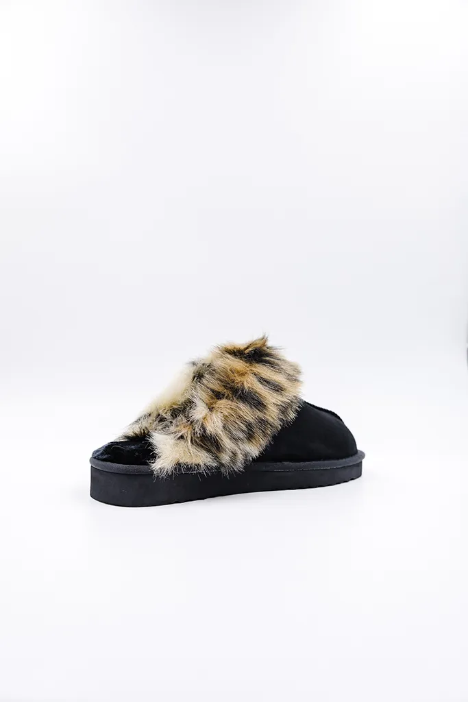 PAWJ Slippers | Black / Wild Leopard