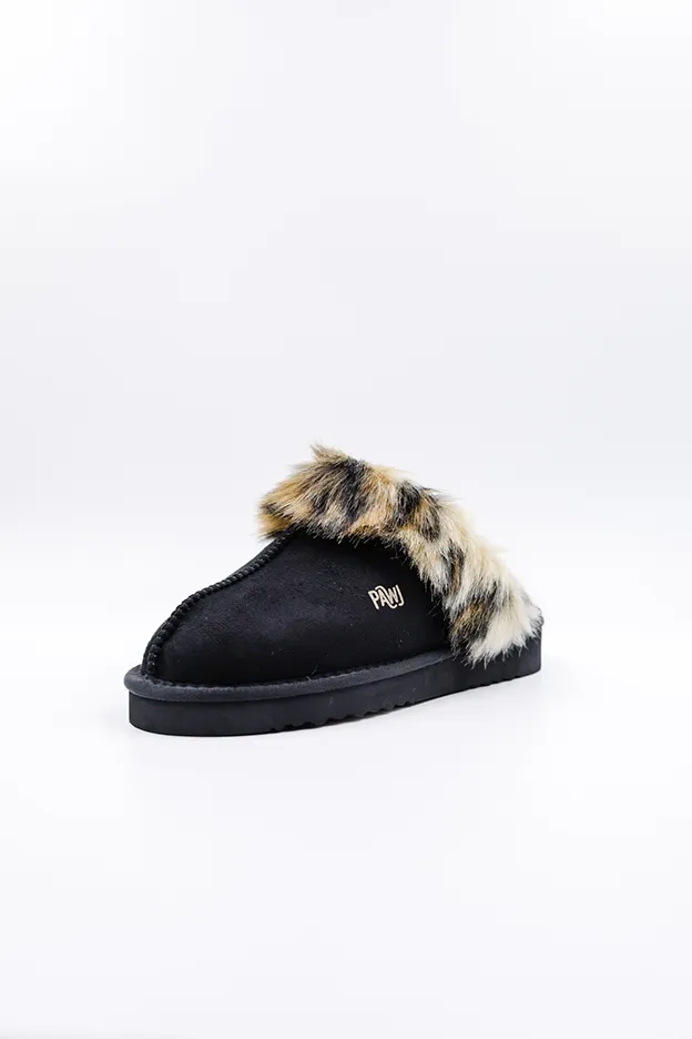 PAWJ Slippers | Black / Wild Leopard