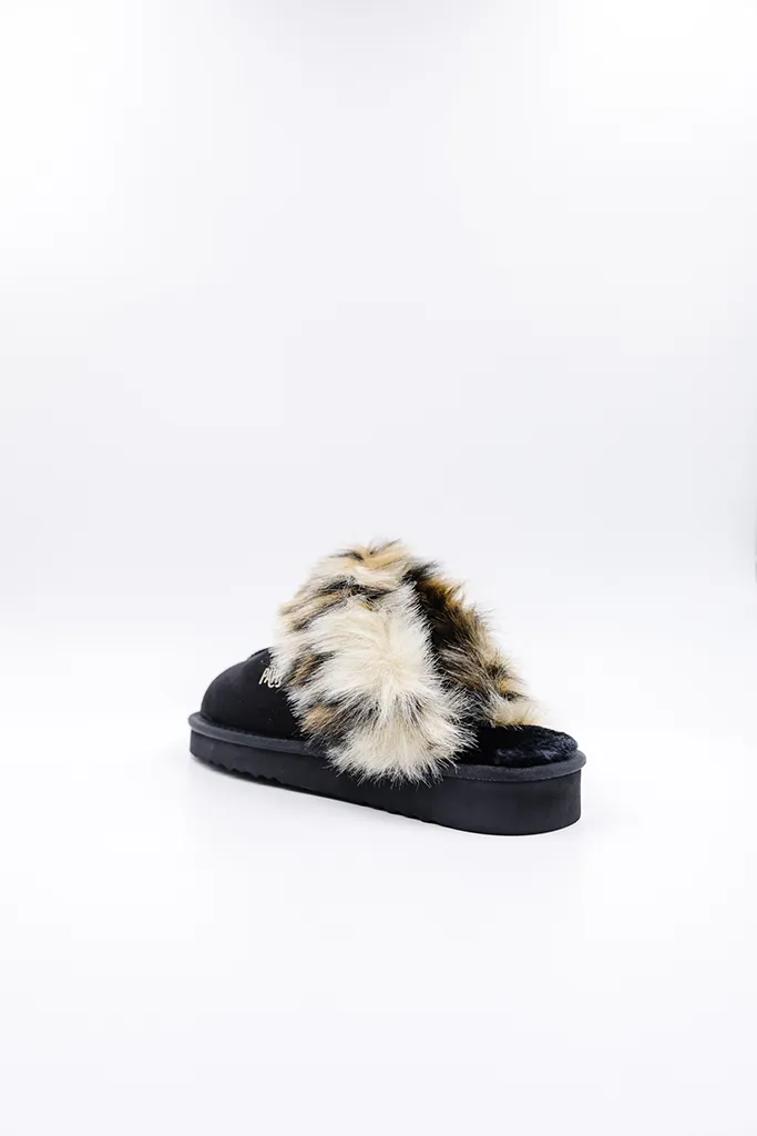 PAWJ Slippers | Black / Wild Leopard