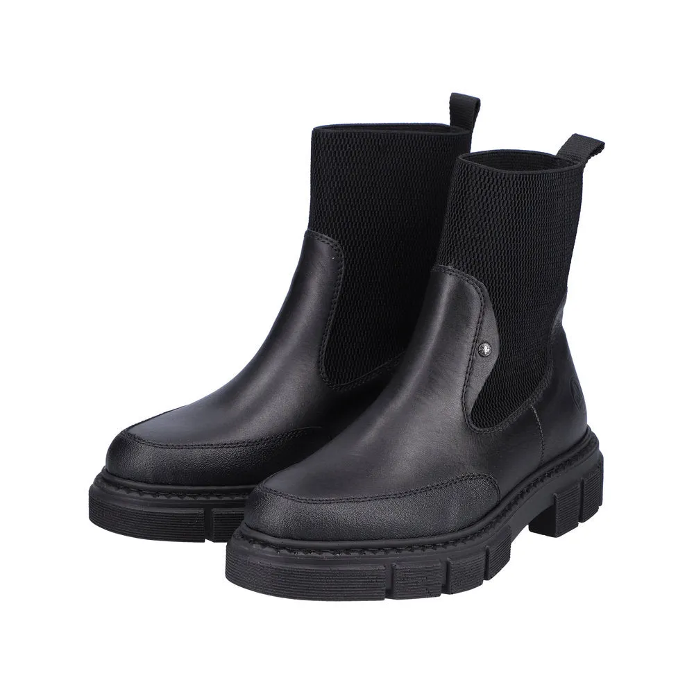 Rieker M3872-00 Ladies Black Pull On Ankle Boots