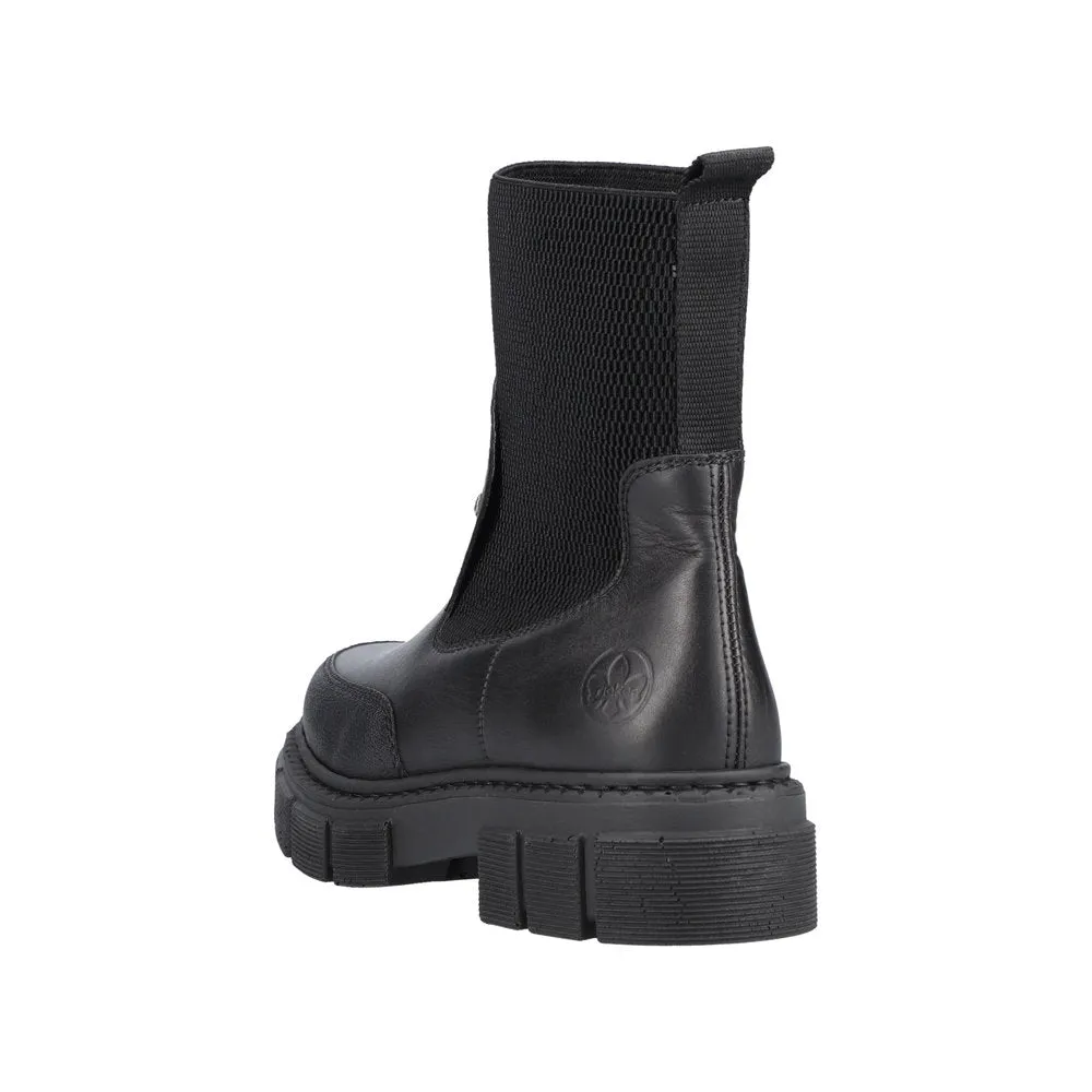 Rieker M3872-00 Ladies Black Pull On Ankle Boots