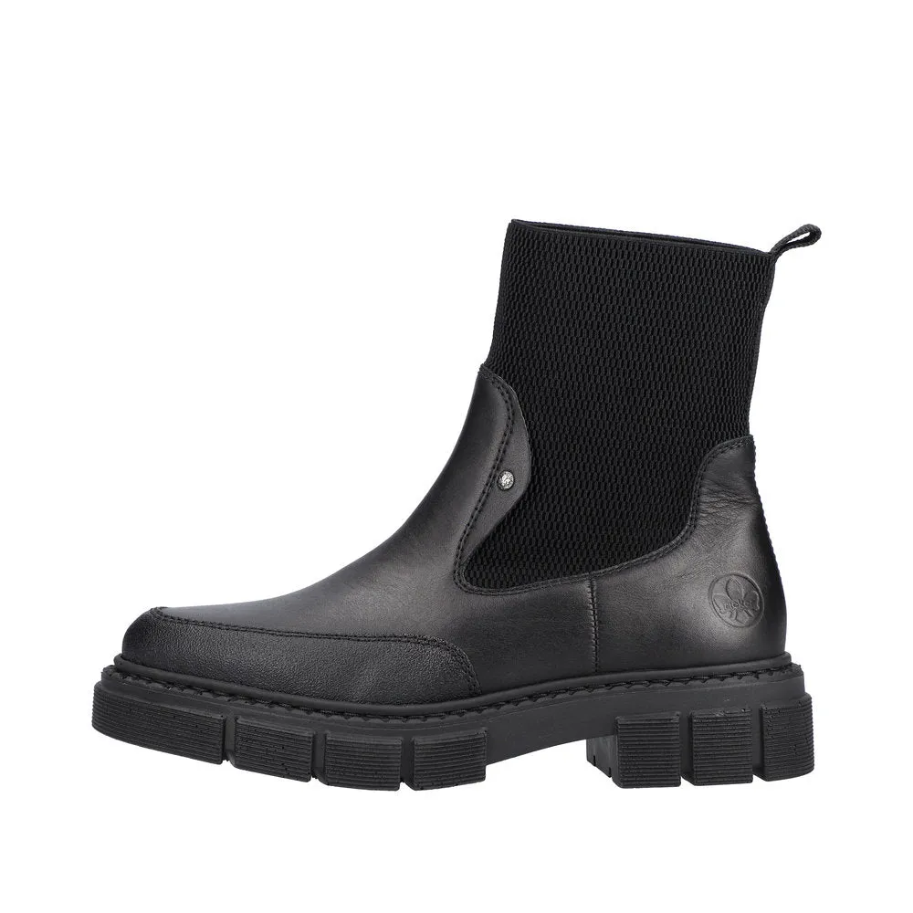 Rieker M3872-00 Ladies Black Pull On Ankle Boots