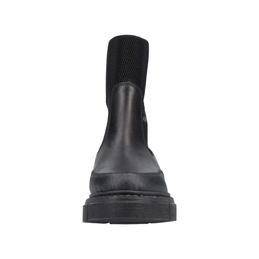 Rieker M3872-00 Ladies Black Pull On Ankle Boots