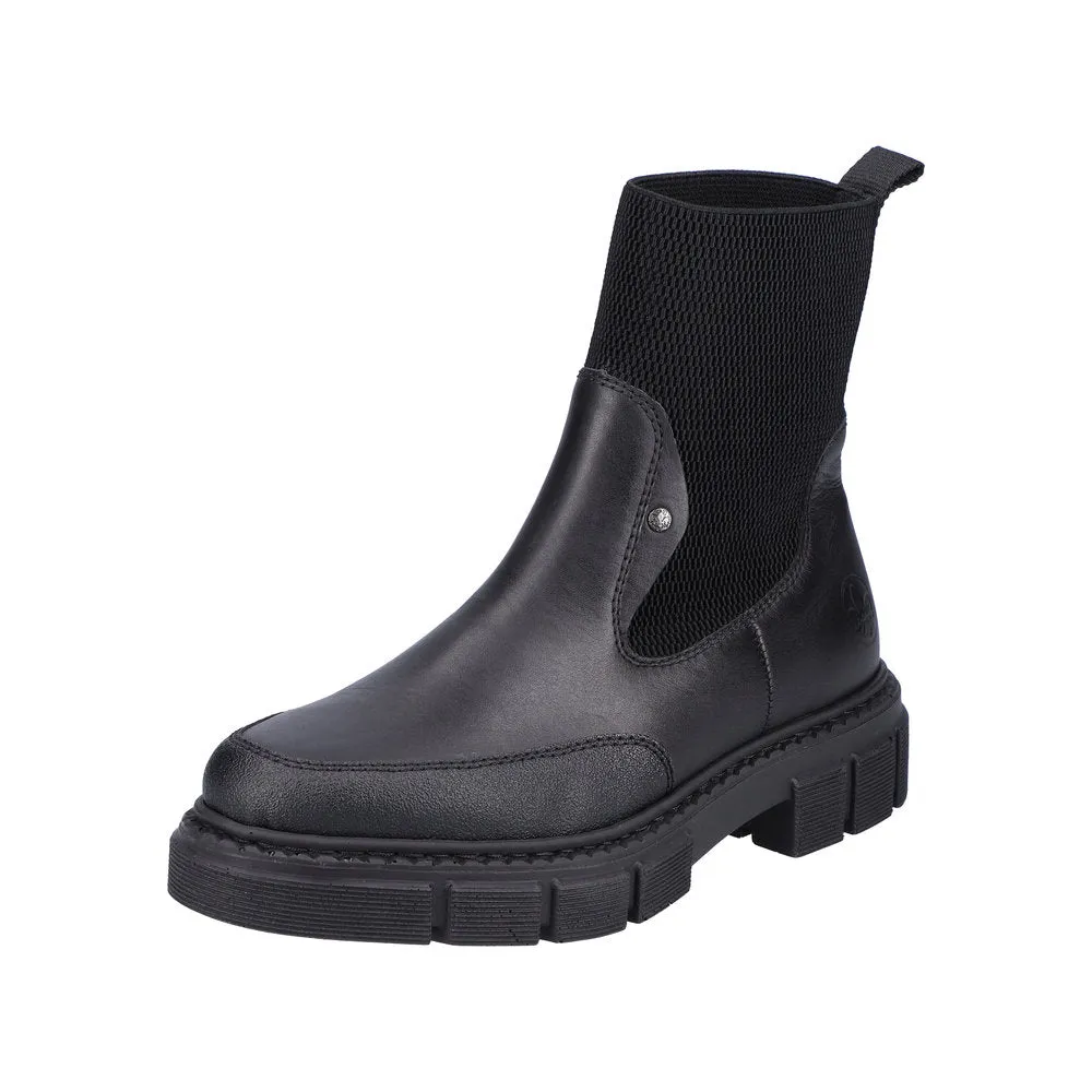 Rieker M3872-00 Ladies Black Pull On Ankle Boots