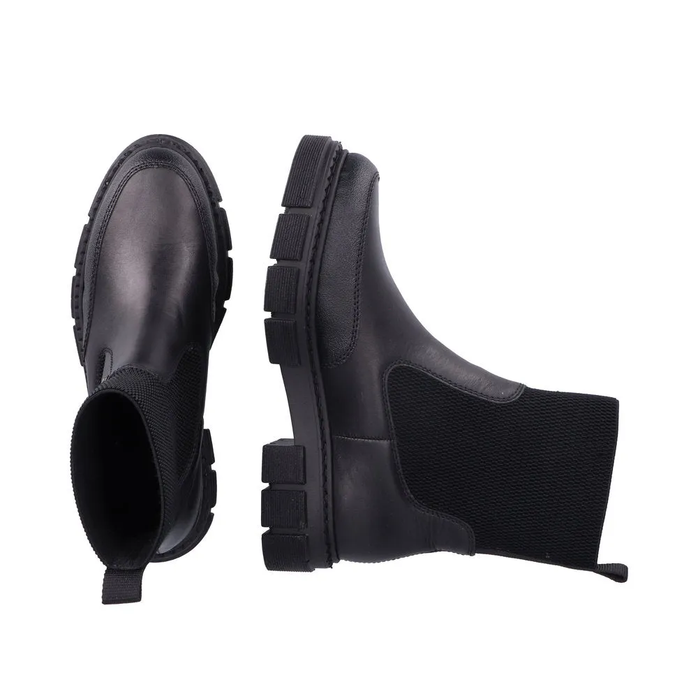 Rieker M3872-00 Ladies Black Pull On Ankle Boots