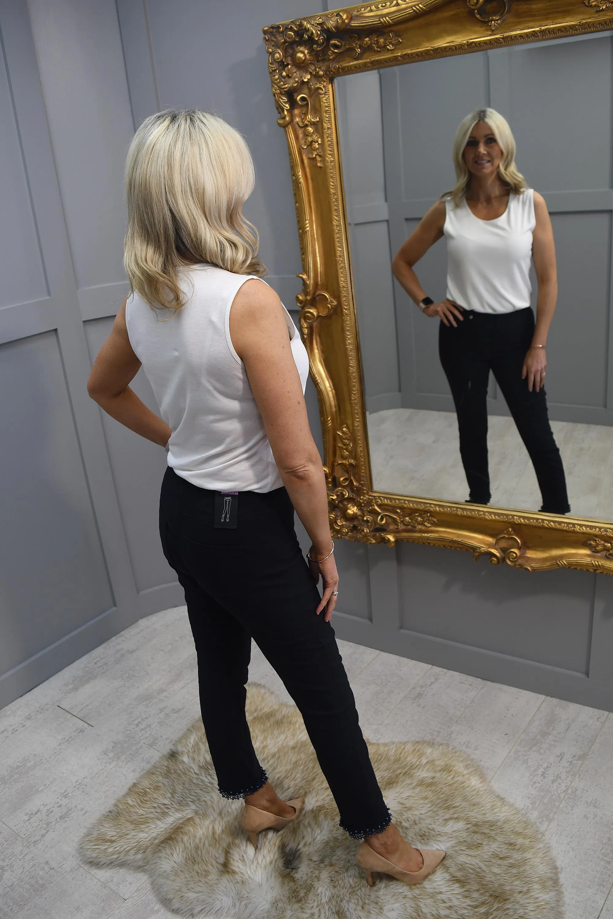Robell Rose 09 Navy Trousers With Pearl Ankle Detail-53490 5499 69