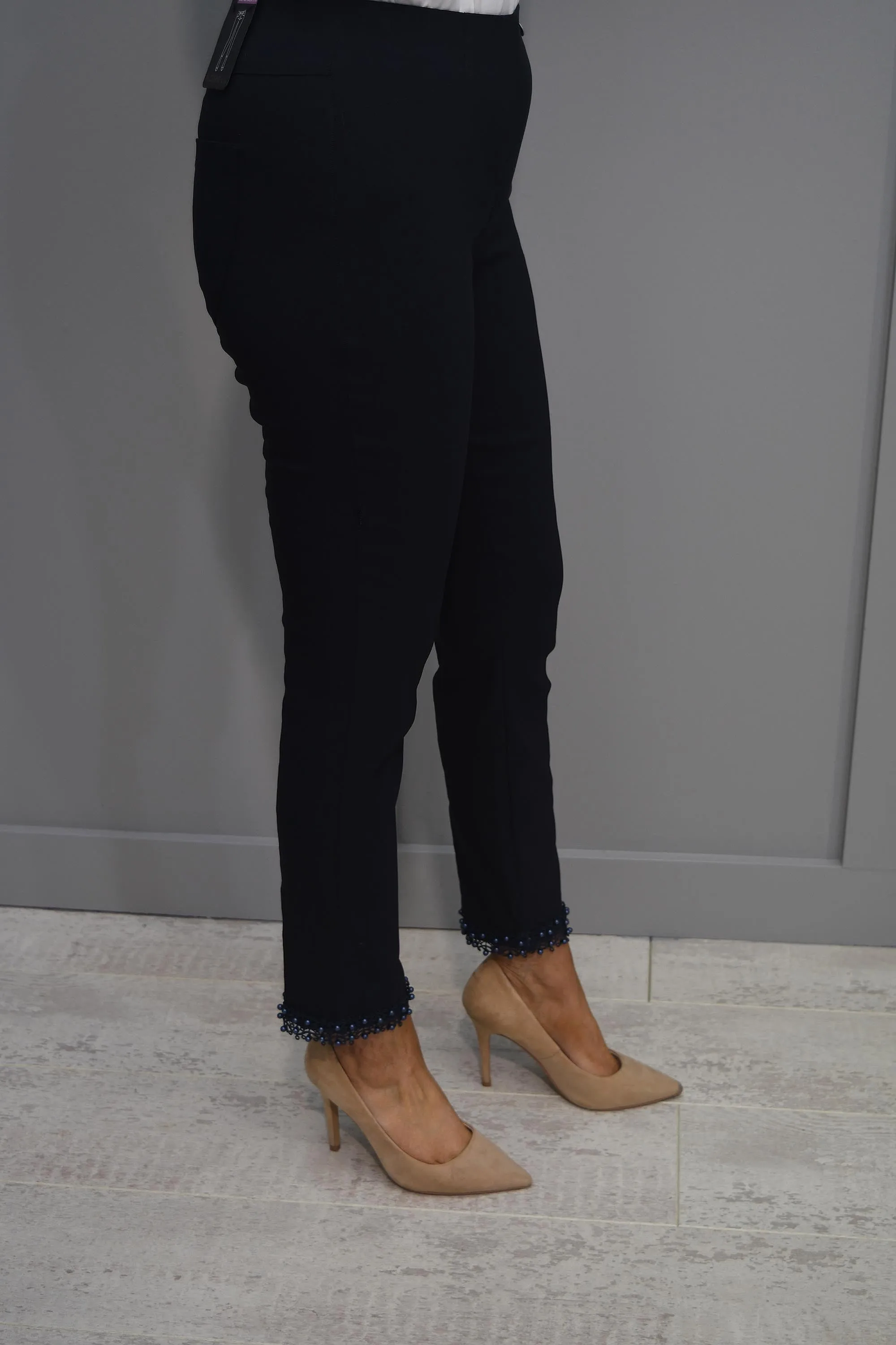 Robell Rose 09 Navy Trousers With Pearl Ankle Detail-53490 5499 69