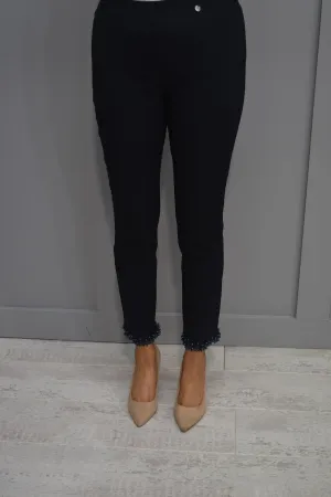 Robell Rose 09 Navy Trousers With Pearl Ankle Detail-53490 5499 69