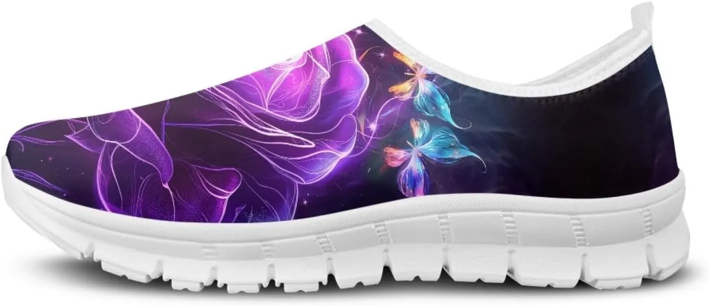 Rose Sneakers for Women Soft Low Top Casual Slip On Sneakers Breathable Non-Slip Athletic Holiday Walking Shoes for Teen Girls US 5.5-11.5