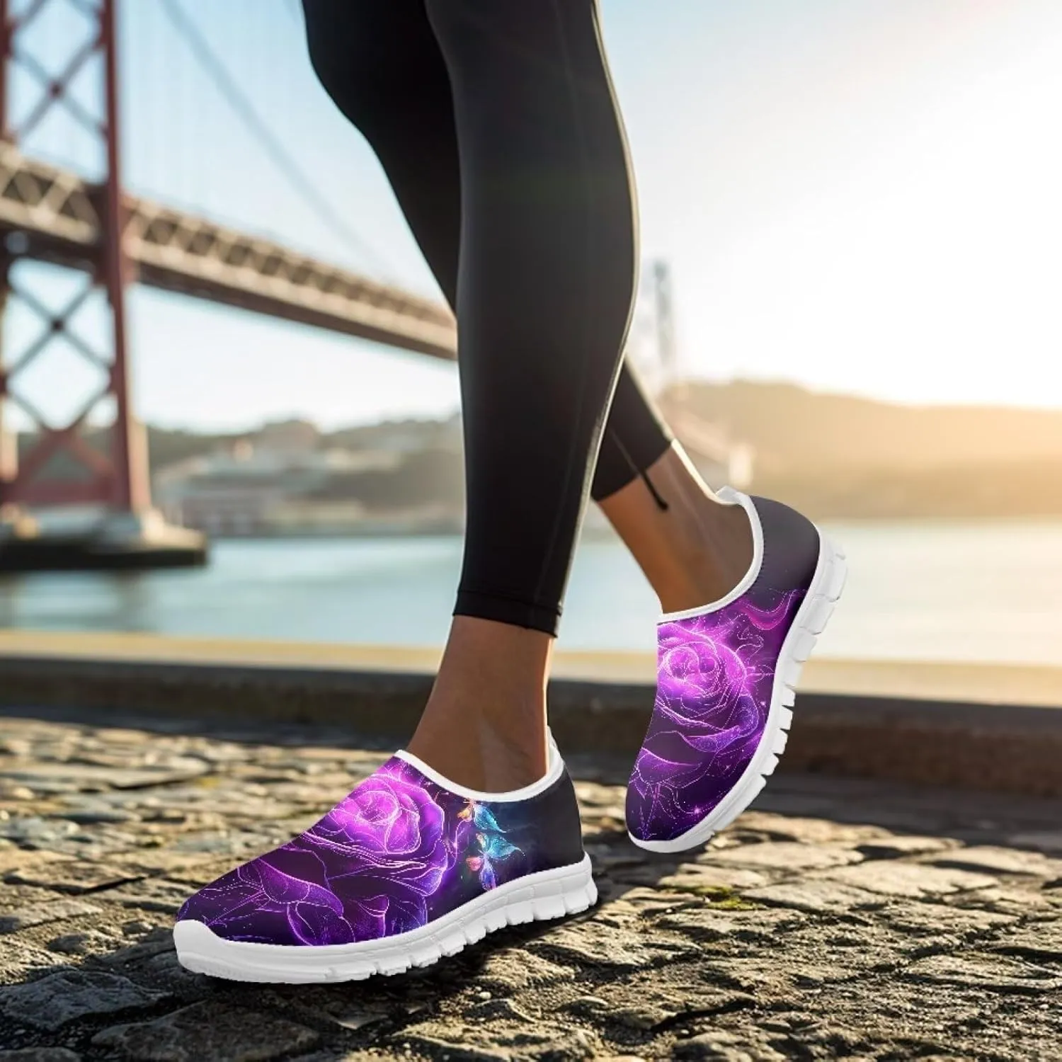 Rose Sneakers for Women Soft Low Top Casual Slip On Sneakers Breathable Non-Slip Athletic Holiday Walking Shoes for Teen Girls US 5.5-11.5