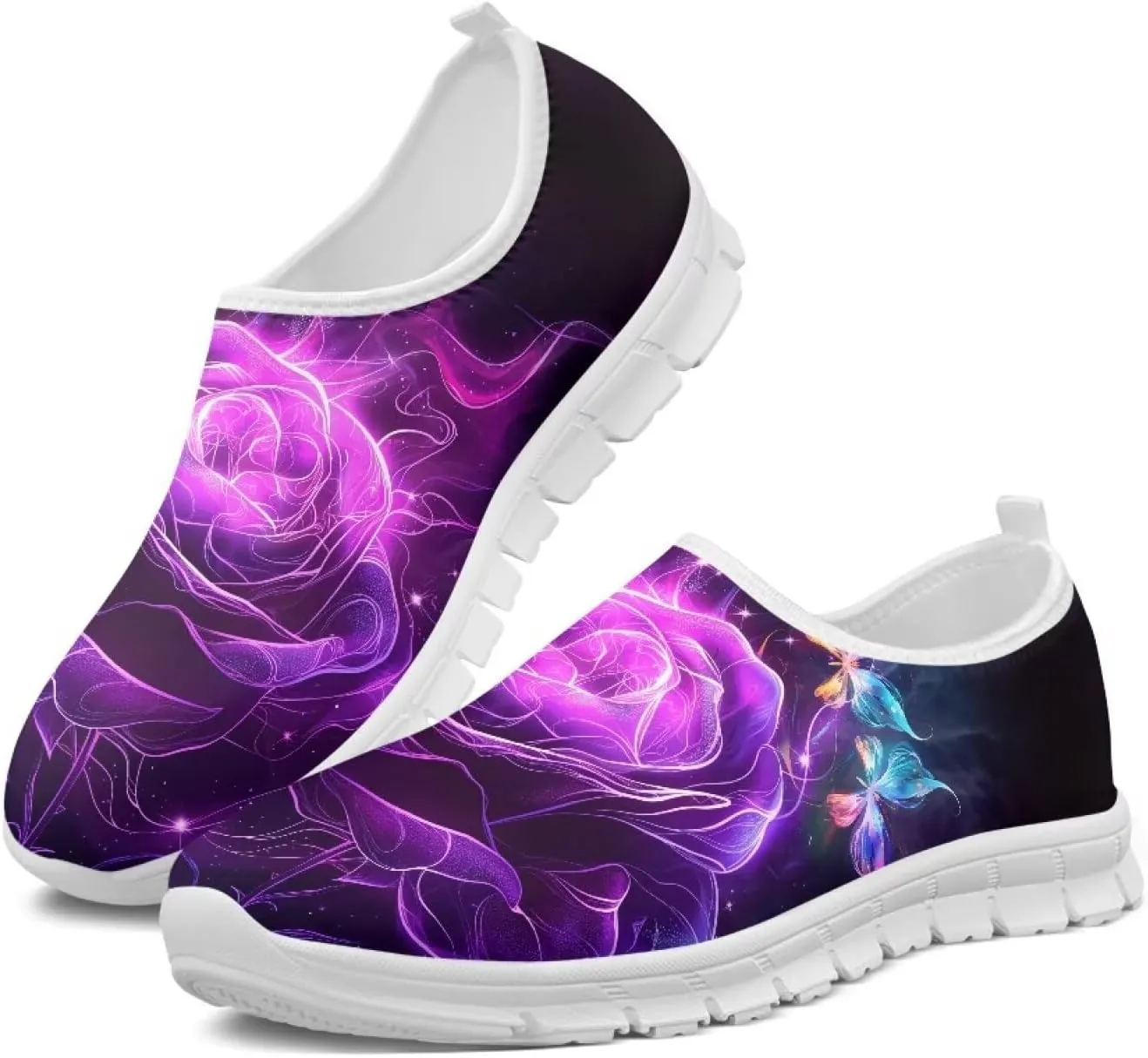 Rose Sneakers for Women Soft Low Top Casual Slip On Sneakers Breathable Non-Slip Athletic Holiday Walking Shoes for Teen Girls US 5.5-11.5