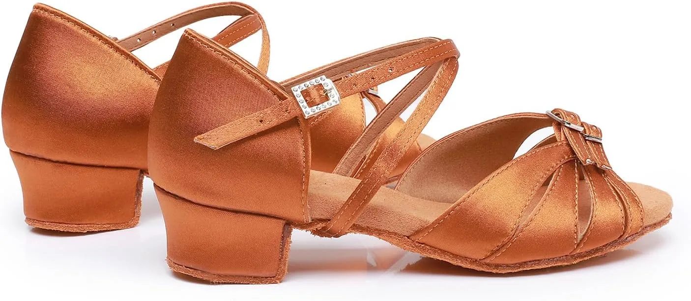Rosefinch Latin Dance Shoes for Girls Adjustable 1.4" Low Heel Girls Dance Shoes Salsa Tango Practice
