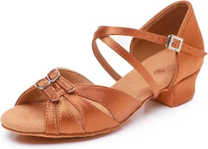 Rosefinch Latin Dance Shoes for Girls Adjustable 1.4" Low Heel Girls Dance Shoes Salsa Tango Practice