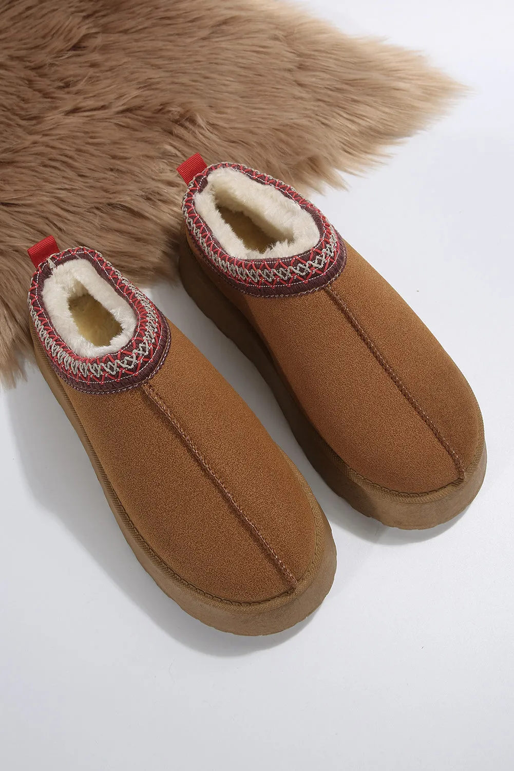 Sage Green Suede Contrast Print Round Toe Plush Lined Flats