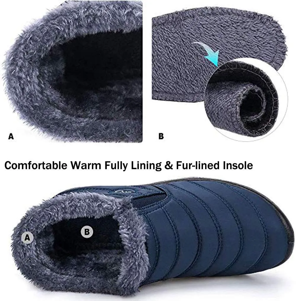 SAILING LU Women Winter Snow Ankle Boots Comfortable Warm Fur Lining Waterproof Outdoor Slip On Booties Sneakers