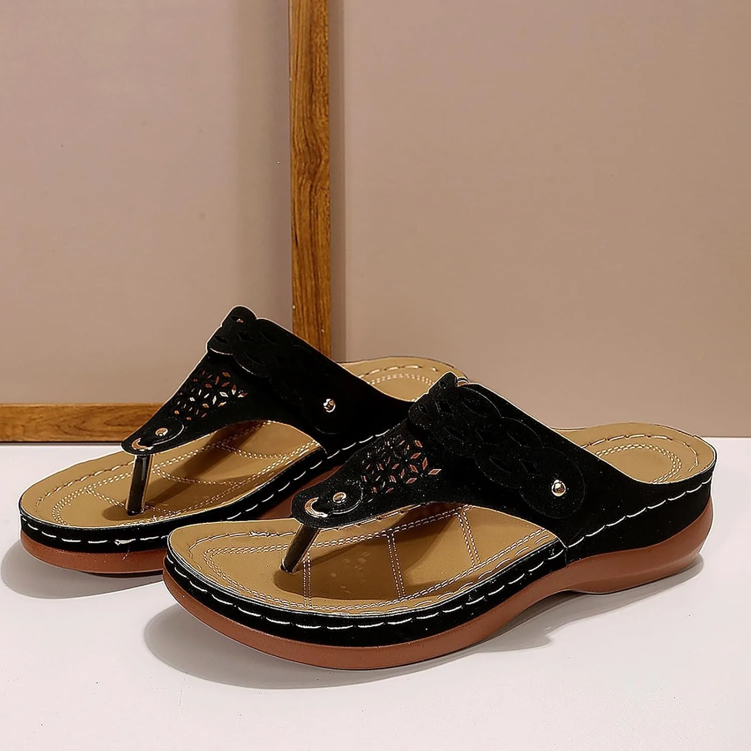 Sandals for Women Wedge Shoes Orthopedic Sandals with Arch Support Comfortable Walking Platform Wedge Shoes Dressy Summer Womens Walking Wide Width Slides Outdoor Beach Fashionable Orthotic Slippers