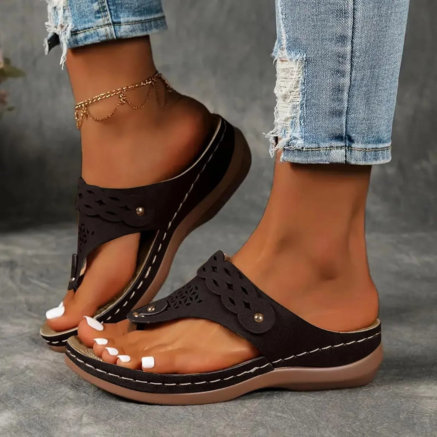 Sandals for Women Wedge Shoes Orthopedic Sandals with Arch Support Comfortable Walking Platform Wedge Shoes Dressy Summer Womens Walking Wide Width Slides Outdoor Beach Fashionable Orthotic Slippers