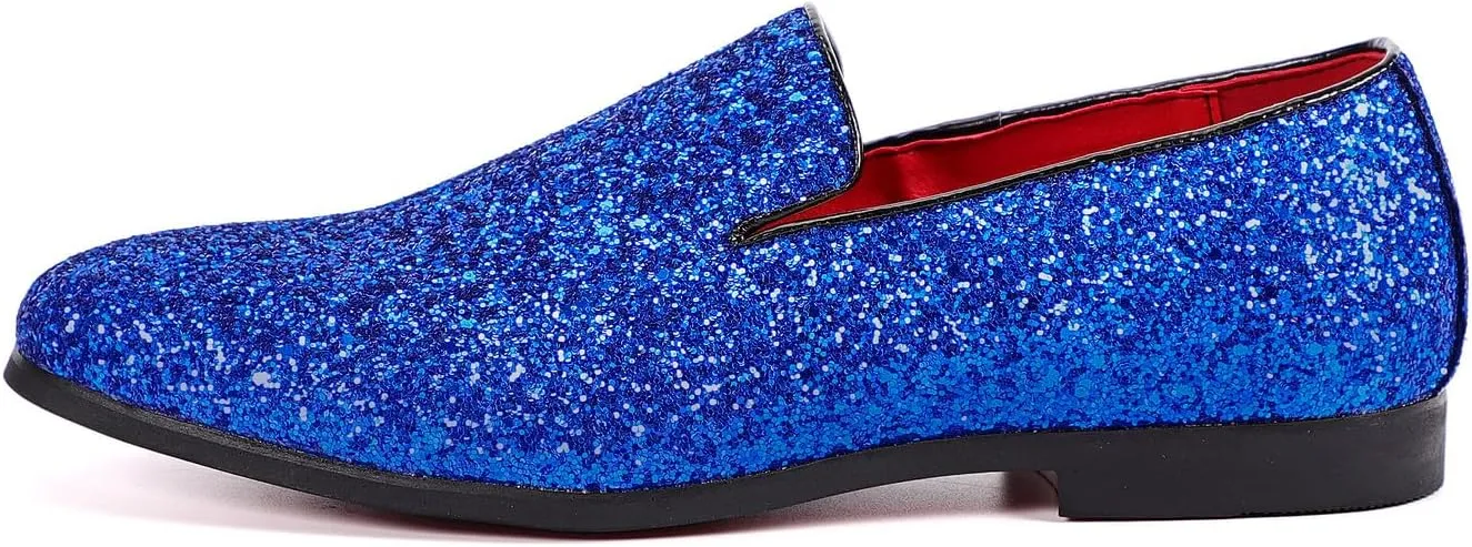 Santimon Mens Glitter Loafers Slip-On Dress Shoes ?C Sparkly Tuxedo & Suit Shoes for Weddings, Parties, and Formal Events