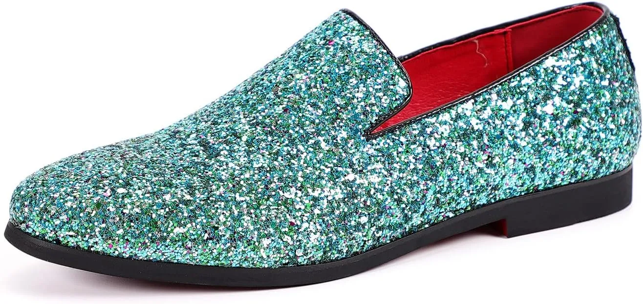 Santimon Mens Glitter Loafers Slip-On Dress Shoes ?C Sparkly Tuxedo & Suit Shoes for Weddings, Parties, and Formal Events