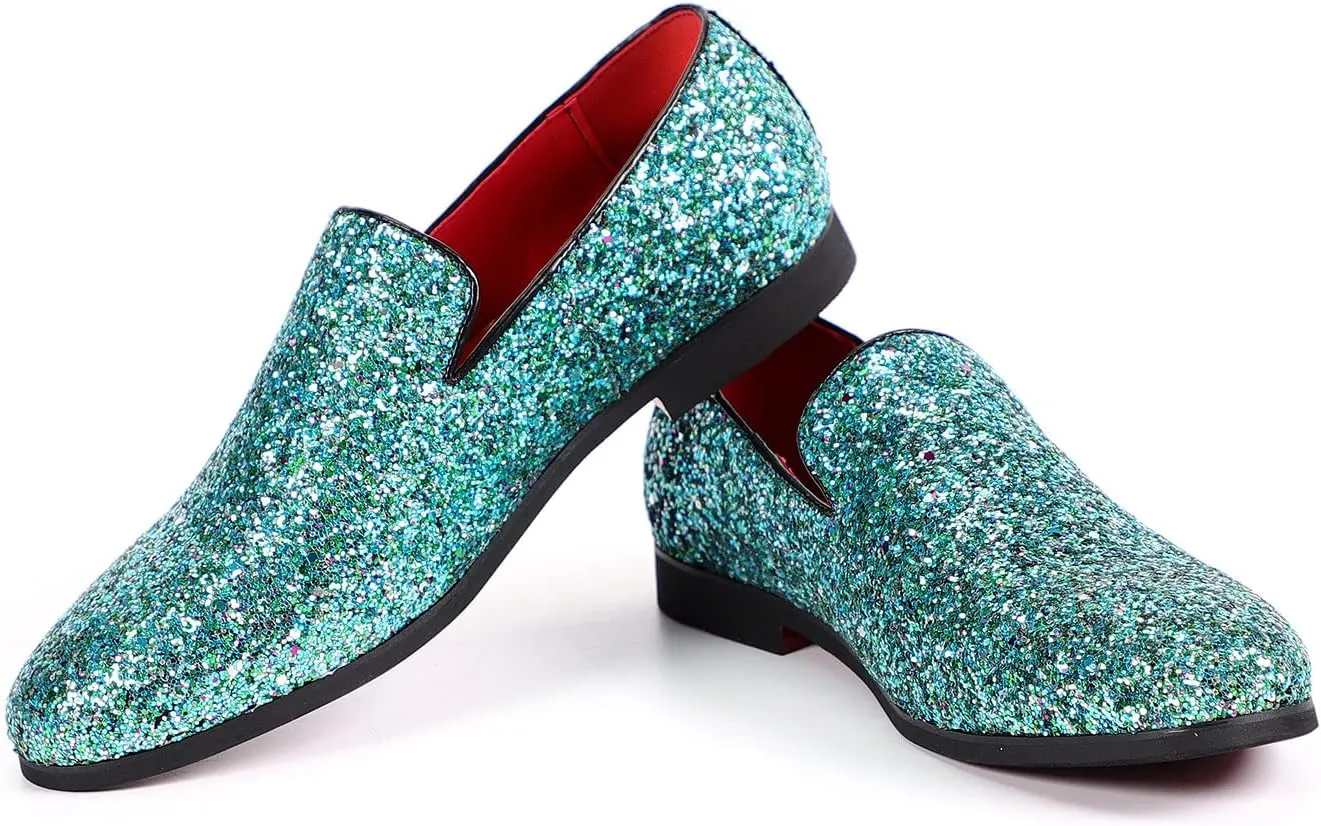 Santimon Mens Glitter Loafers Slip-On Dress Shoes ?C Sparkly Tuxedo & Suit Shoes for Weddings, Parties, and Formal Events