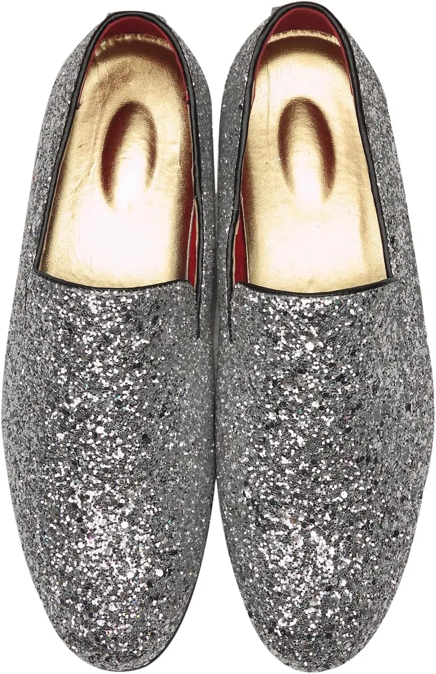 Santimon Mens Glitter Loafers Slip-On Dress Shoes ?C Sparkly Tuxedo & Suit Shoes for Weddings, Parties, and Formal Events