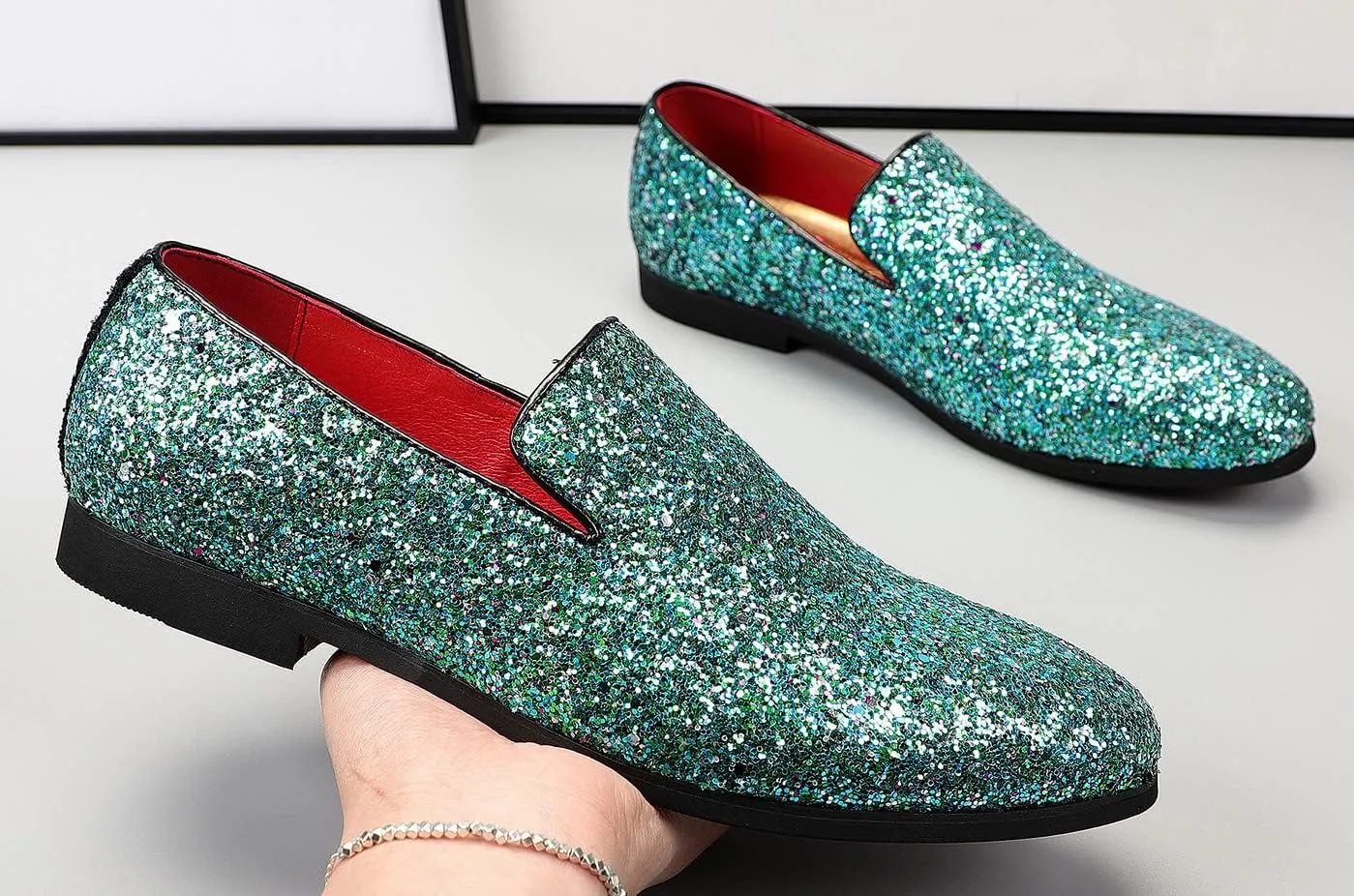 Santimon Mens Glitter Loafers Slip-On Dress Shoes ?C Sparkly Tuxedo & Suit Shoes for Weddings, Parties, and Formal Events