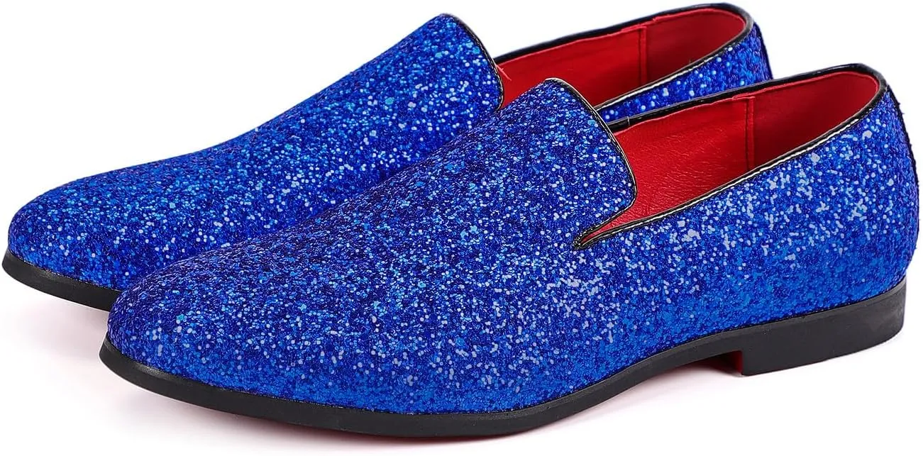 Santimon Mens Glitter Loafers Slip-On Dress Shoes ?C Sparkly Tuxedo & Suit Shoes for Weddings, Parties, and Formal Events