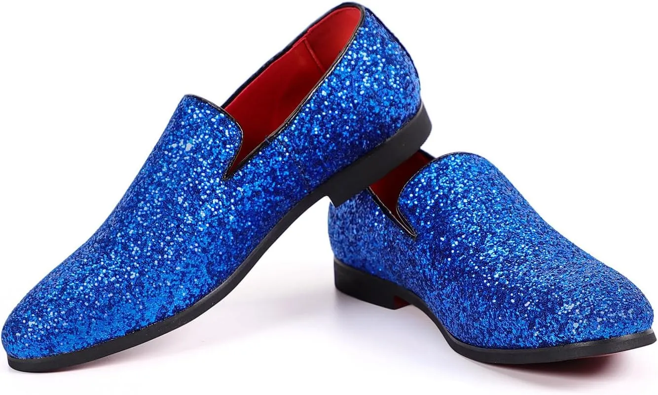 Santimon Mens Glitter Loafers Slip-On Dress Shoes ?C Sparkly Tuxedo & Suit Shoes for Weddings, Parties, and Formal Events