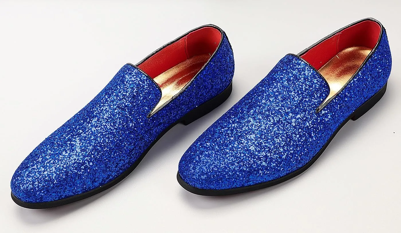 Santimon Mens Glitter Loafers Slip-On Dress Shoes ?C Sparkly Tuxedo & Suit Shoes for Weddings, Parties, and Formal Events