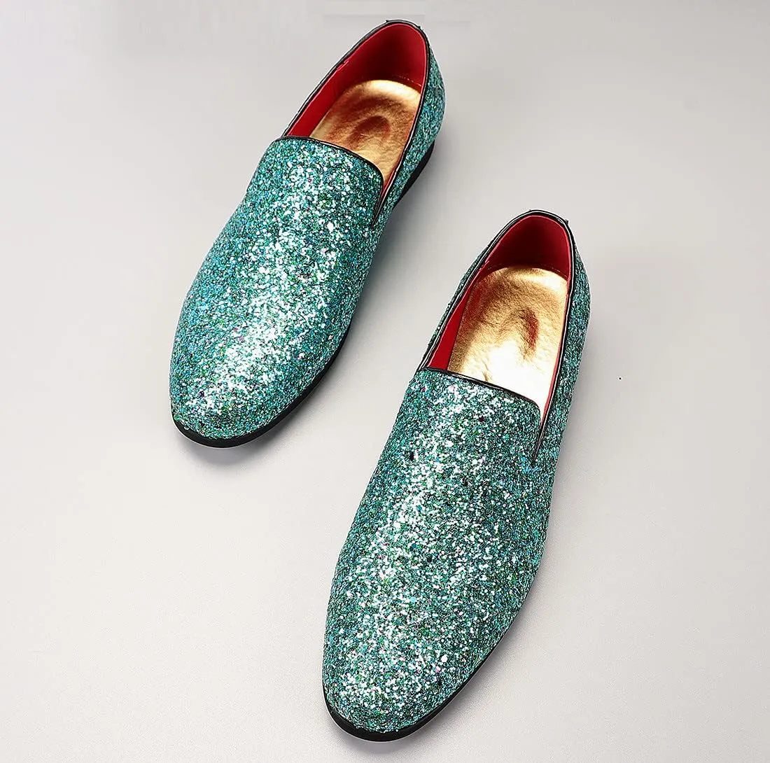 Santimon Mens Glitter Loafers Slip-On Dress Shoes ?C Sparkly Tuxedo & Suit Shoes for Weddings, Parties, and Formal Events