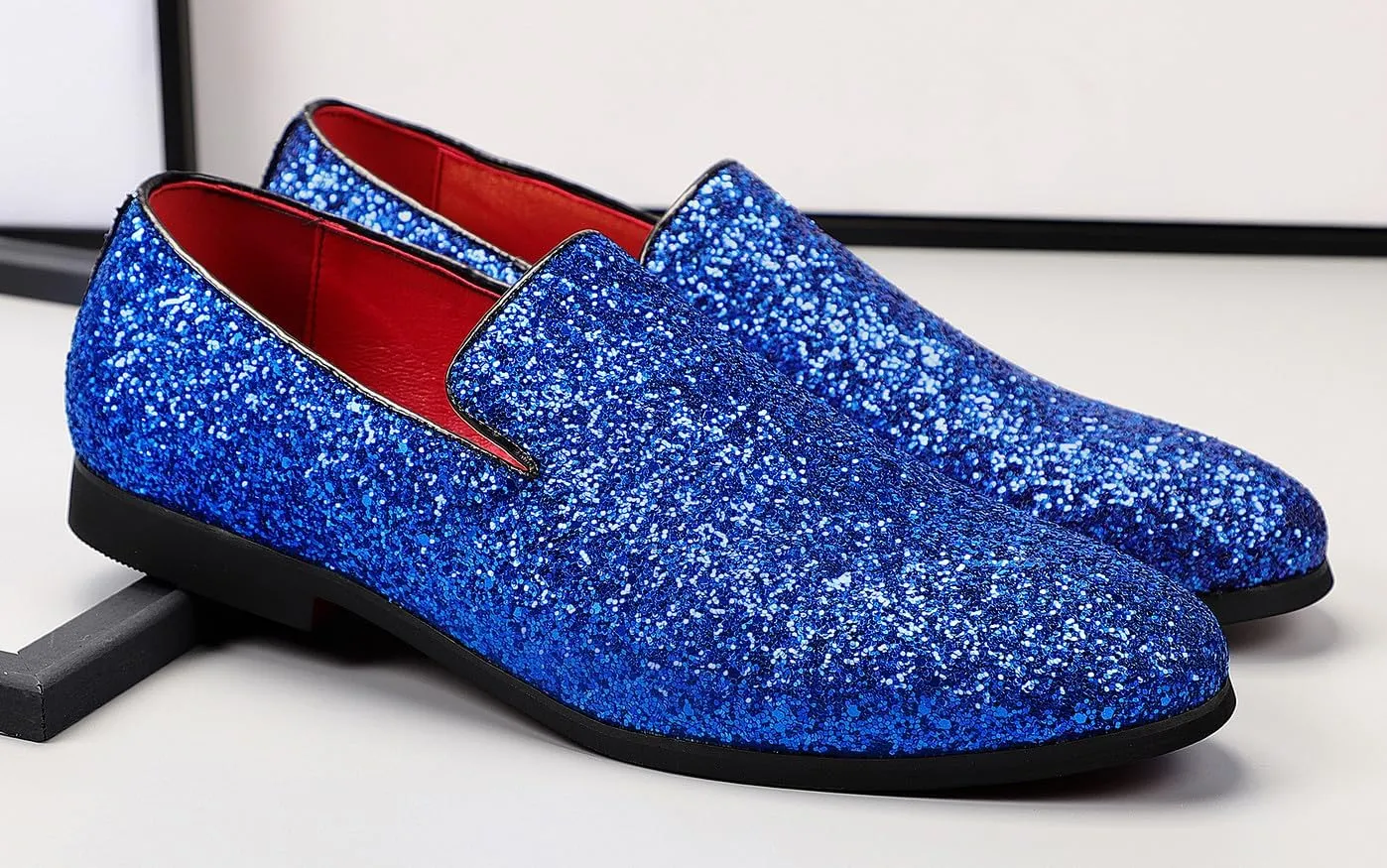 Santimon Mens Glitter Loafers Slip-On Dress Shoes ?C Sparkly Tuxedo & Suit Shoes for Weddings, Parties, and Formal Events