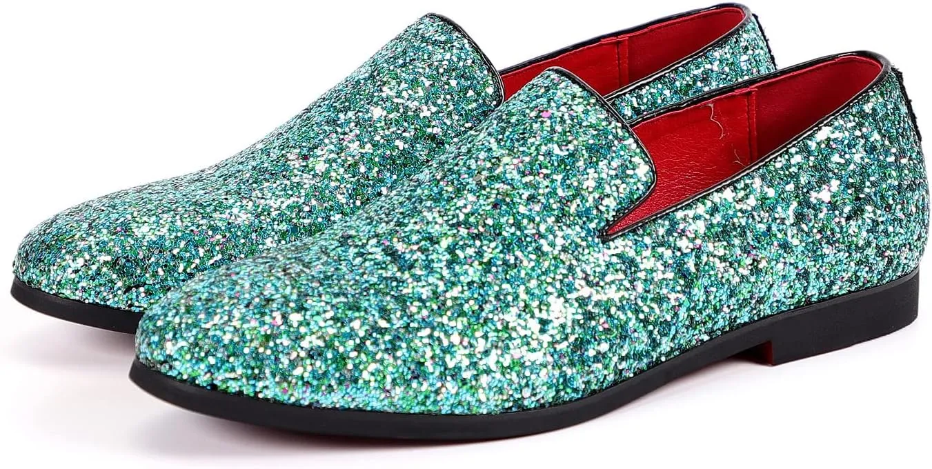 Santimon Mens Glitter Loafers Slip-On Dress Shoes ?C Sparkly Tuxedo & Suit Shoes for Weddings, Parties, and Formal Events