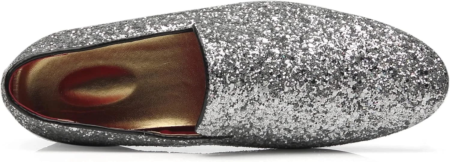 Santimon Mens Glitter Loafers Slip-On Dress Shoes ?C Sparkly Tuxedo & Suit Shoes for Weddings, Parties, and Formal Events
