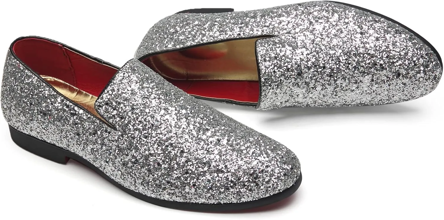 Santimon Mens Glitter Loafers Slip-On Dress Shoes ?C Sparkly Tuxedo & Suit Shoes for Weddings, Parties, and Formal Events