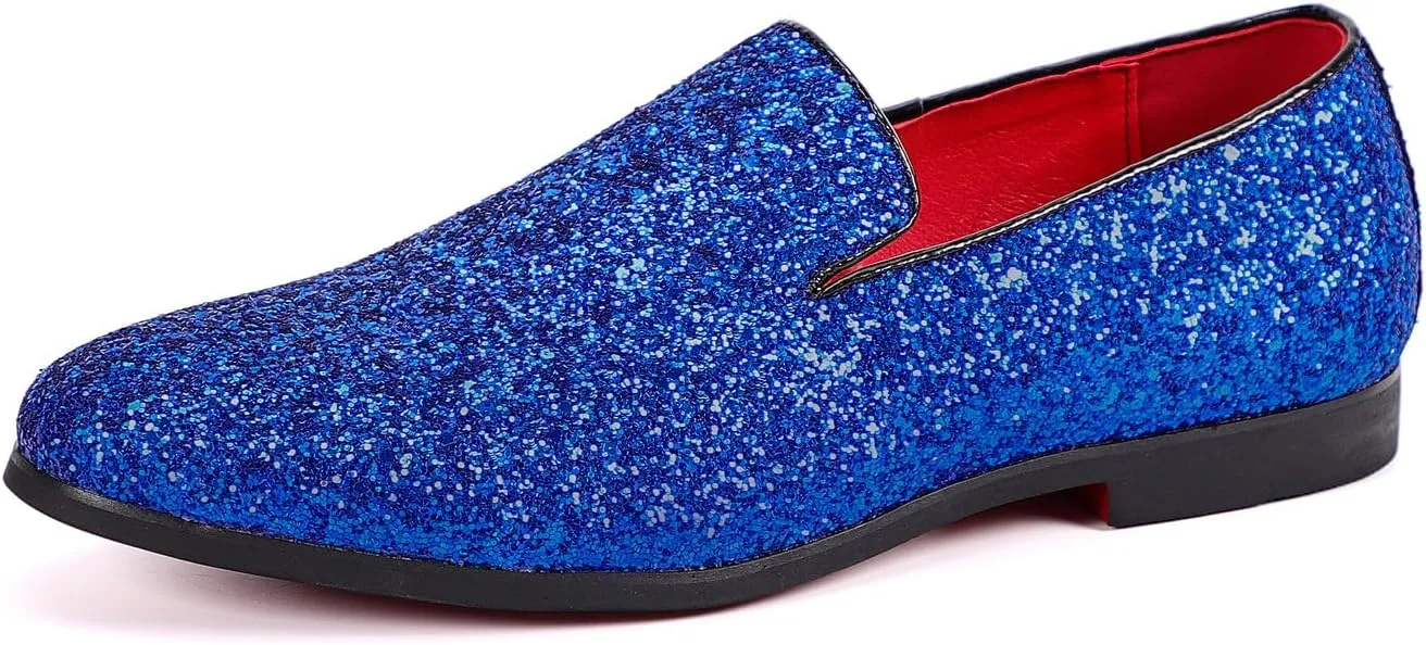 Santimon Mens Glitter Loafers Slip-On Dress Shoes ?C Sparkly Tuxedo & Suit Shoes for Weddings, Parties, and Formal Events