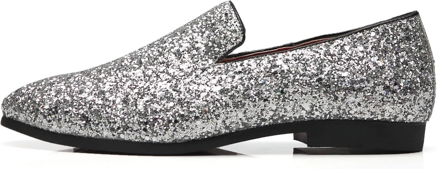 Santimon Mens Glitter Loafers Slip-On Dress Shoes ?C Sparkly Tuxedo & Suit Shoes for Weddings, Parties, and Formal Events