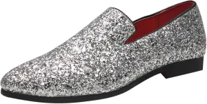 Santimon Mens Glitter Loafers Slip-On Dress Shoes ?C Sparkly Tuxedo & Suit Shoes for Weddings, Parties, and Formal Events