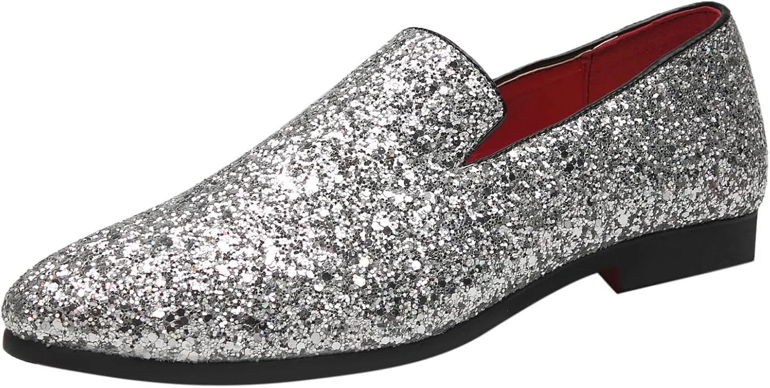 Santimon Mens Glitter Loafers Slip-On Dress Shoes ?C Sparkly Tuxedo & Suit Shoes for Weddings, Parties, and Formal Events